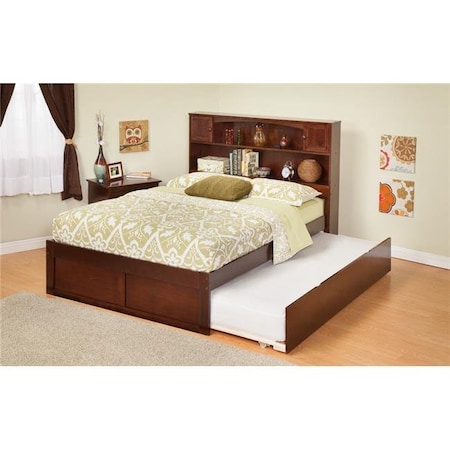 Atlantic Furniture Atlantic Furniture AR8532014 Newport Bookcase Bed Full Size with a Flat Panel Foot Board and Urban Trundle Bed in an Antique Walnut Finish AR8532014